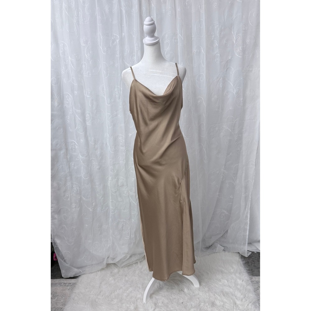 Paper Heart Cocktail Champagne Gold Satin Cowl Neck Midi Slip Dress